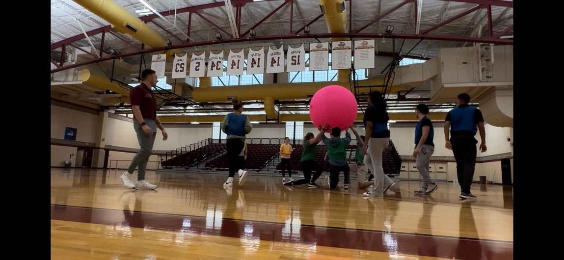 HPE学生在体育馆利用大球参与学习
